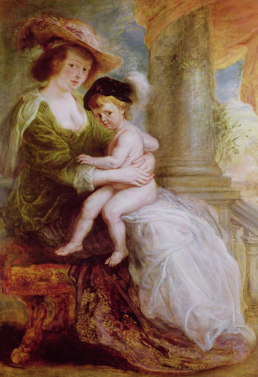 Helene Fourment (1614-73) ve oğlu Frans (panelde yağlı boya) by Peter Paul Rubens