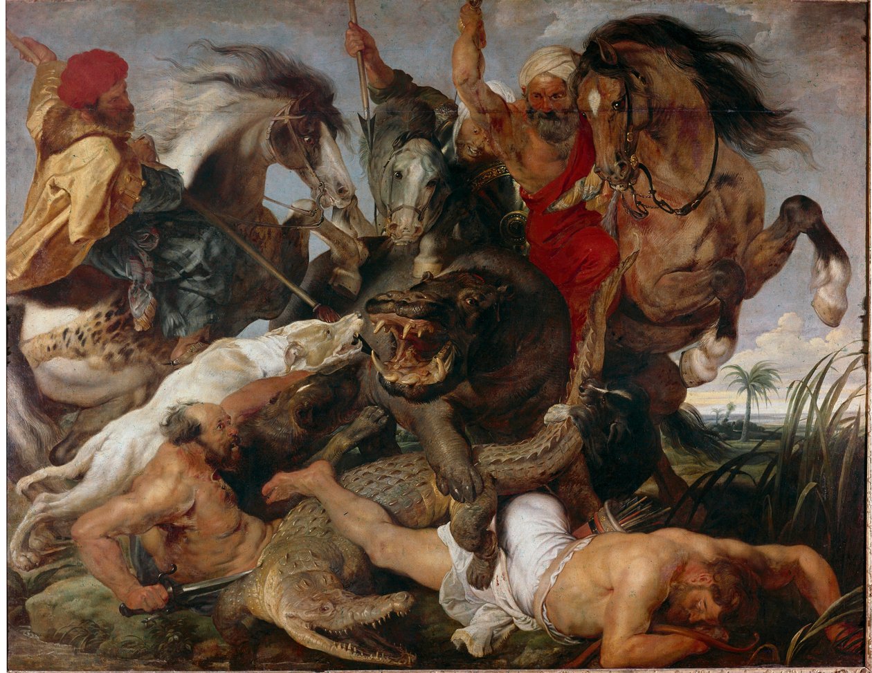 Su aygırı ve timsah avı. Pierre Paul (Pierre-Paul) Rubens (veya Peter Paul veya Petrus Paulus) tarafından yapılan resim (1577-1640) by Peter Paul Rubens