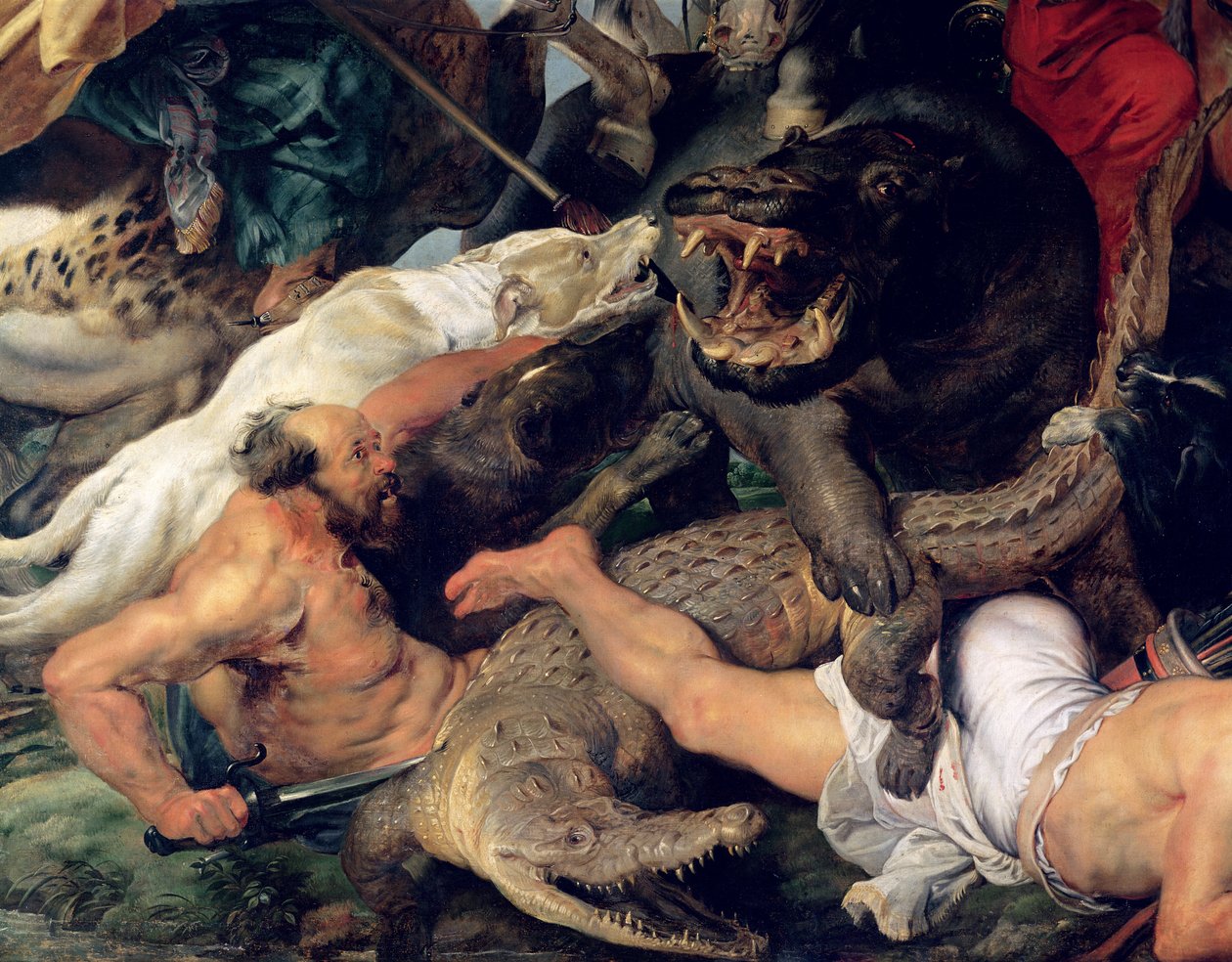 Su aygırı ve Timsah Avı, c.1615-16 (detay) (ayrıca bkz. 156517) by Peter Paul Rubens