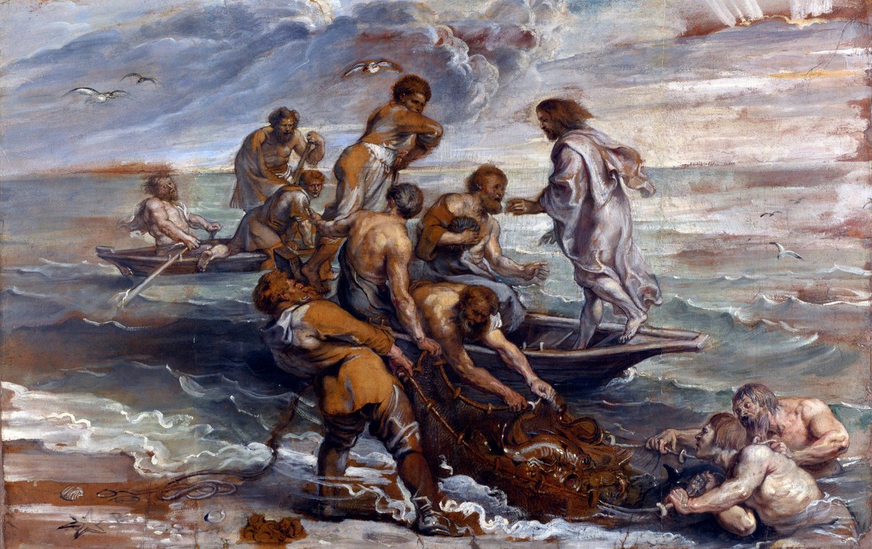 ""La peche miraculouse"" (Balıkların Mucizevi Taslak) Tablosu Pieter Paul Rubens (1577-1640) 1618-1619 Dim 55x85 cm London National Gallery by Peter Paul Rubens