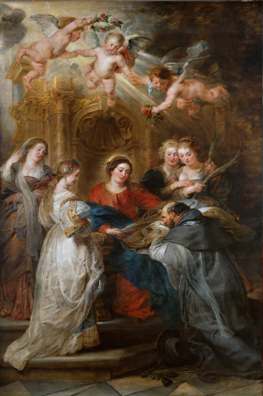 Aziz Ildefonso'nun (606-667) vizyonu, Bakire ona bir chasuble verir - Aziz Ildefonso sunağının orta paneli - Ildefonso Altarpiece'in merkezi paneli, Rubens, Pieter Paul (1577-1640). Ahşap üzerine yağlı boya, c. 1630-1631. Sanat Tarihi Müzesi, Viyan by Peter Paul Rubens