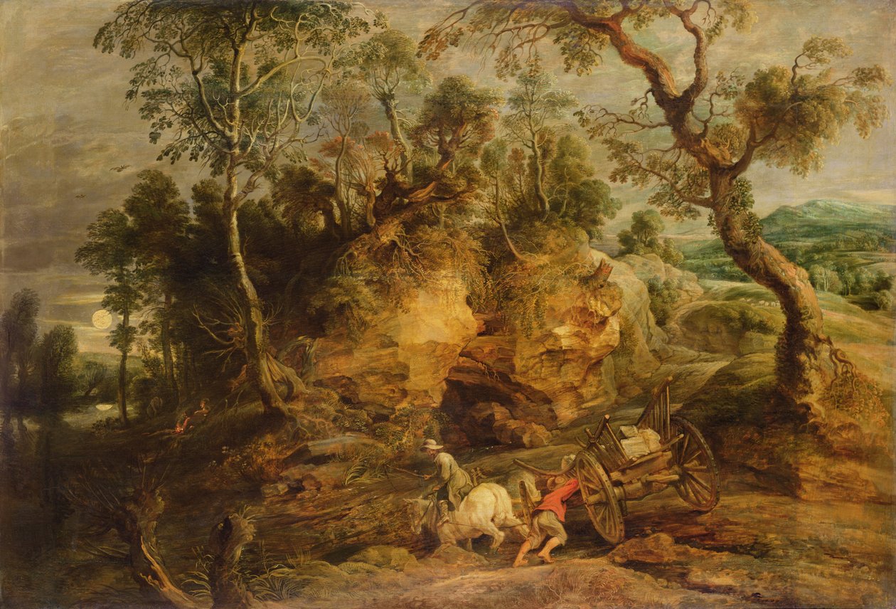 Taş taşıyıcılı peyzaj, c.1620 (panelden aktarılmış tuval üzerine yağlı boya) by Peter Paul Rubens