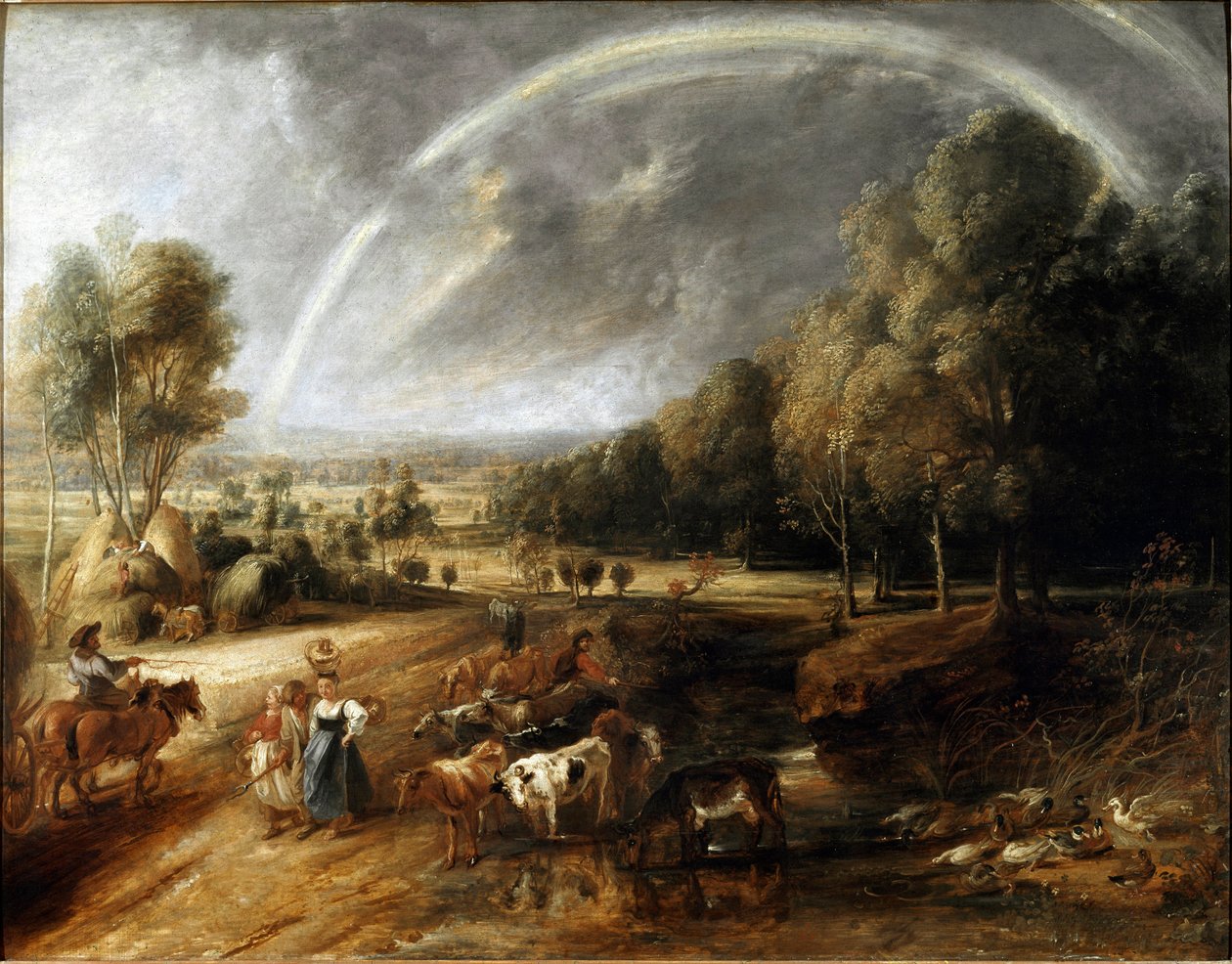 Peter Paul (Pierre-Paul) Rubens (veya Peter Paul veya Petrus Paulus) (1577-1640) tarafından yapılan Gökkuşağı ile Manzara Tablosu yaklaşık 1638 Dim. 94x123 cm Alte Pinakothek, Bayerische Staatsgemaeldesammlungen, Münih, Almanya by Peter Paul Rubens