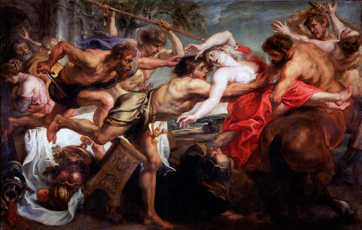""Hippodamia'nın Kaçırılması"" veya "Lapitler ve Kentaurlar"" (Hippodamia'nın Kaçırılması veya Lapithler ve Kentaurlar) Tablo Pieter Paul Rubens (1577-1640)1636-1638 Dim 183x286 cm Museo del Prado , Madrid by Peter Paul Rubens