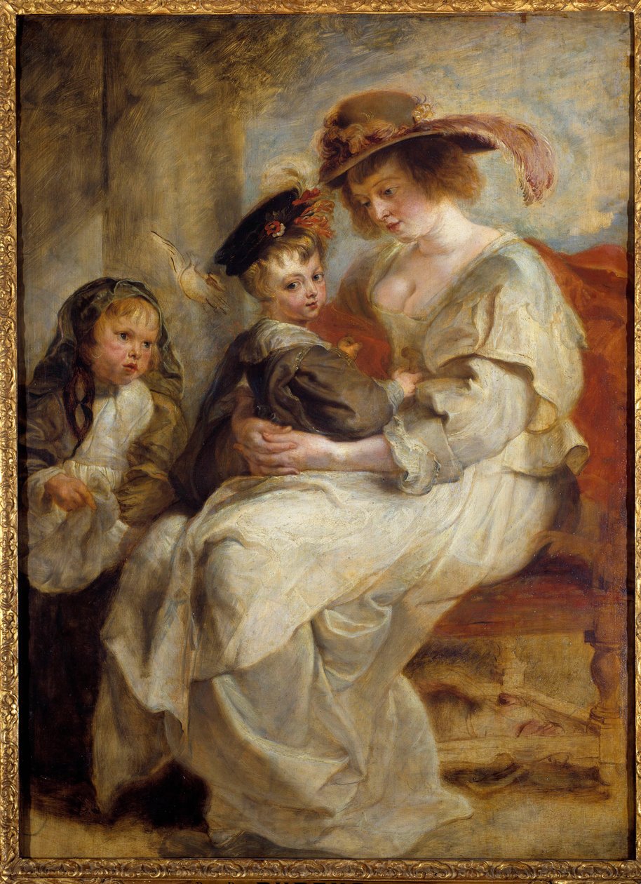 Helene Fourment (1614-1673), ressamın çiftin iki çocuğuyla ikinci karısı Portresi Pierre Paul (Pierre-Paul) Rubens (veya Peter Paul veya Petrus Paulus) (1577-1640) 1634 Güneş. 1,15x0,85 m by Peter Paul Rubens