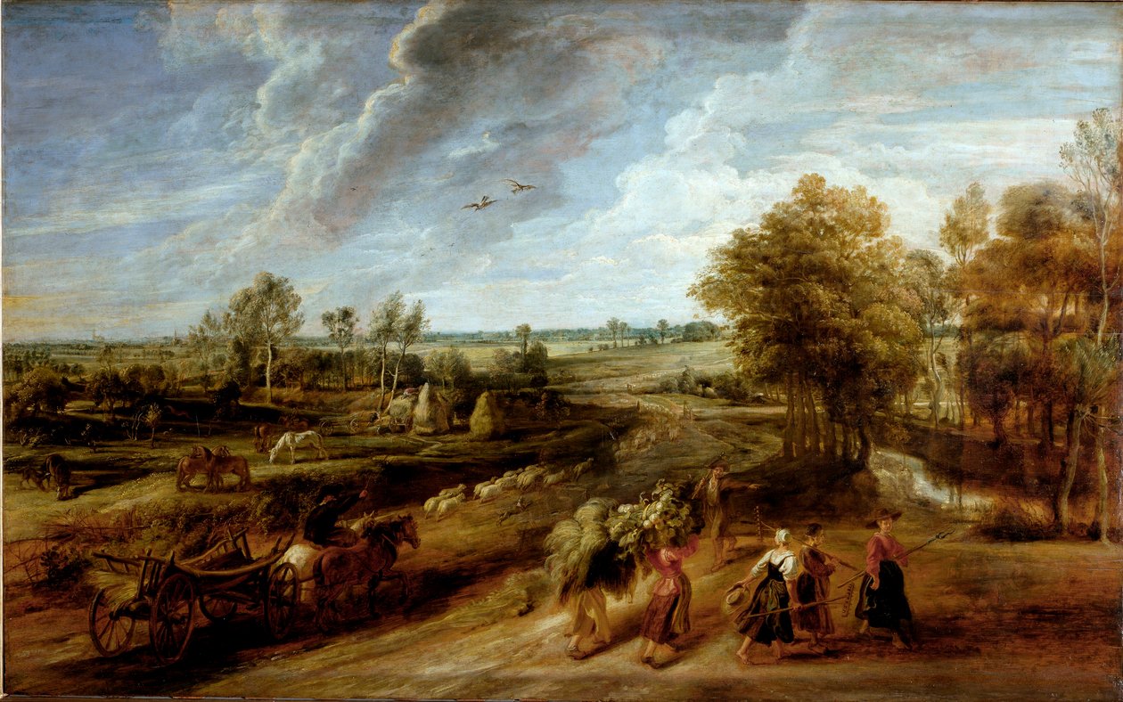 Tarlalarda geçen iş gününden sonra köylülerin dönüşü (tuval üzerine yağlı boya by Peter Paul Rubens