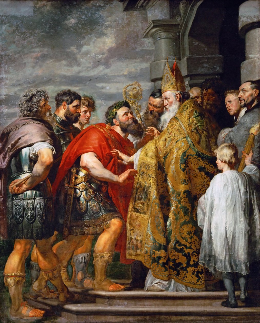 Milano Aziz Ambrose (397 öldü) ve Büyük İmparator Theodosius I (347-395) - Aziz Ambrose ve İmparator Theodosius I - Pieter Paul Rubens (1577-1640). Tuval üzerine yağlı boya, c. 1615. Boyutlar: 362x246 cm. Sanat Tarihi Müzesi, Viyana by Peter Paul Rubens