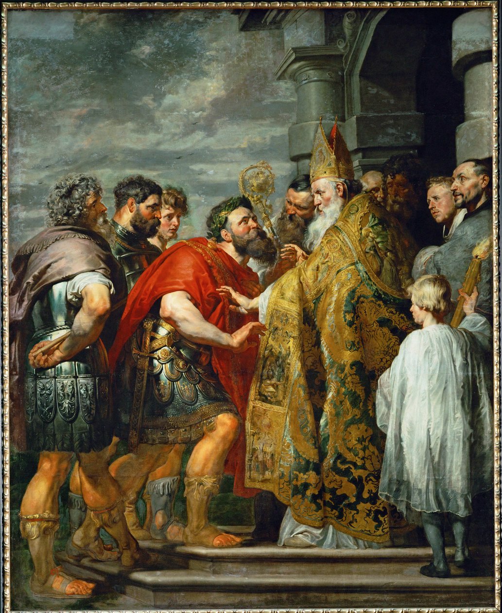 Aziz Ambrosius ve İmparator Theodosius, c.1615 (tuval üzerine resim) by Peter Paul Rubens