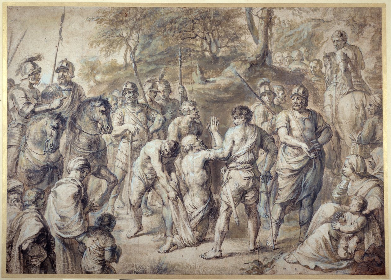 Aziz Andrew şehitliğe yol açtı (kağıt üzerinde yıkama ile kalem ve mürekkep) by Peter Paul Rubens