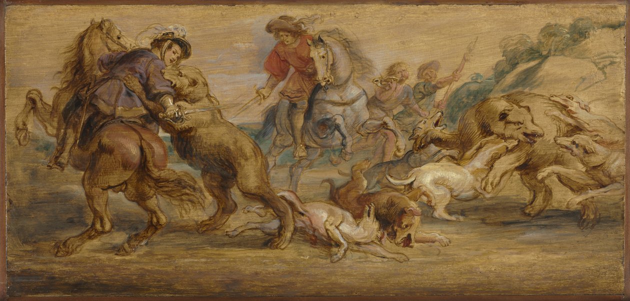 "Ayı Avı" çalışması (Alcázar, Madrid için), c.1639 (tahta üzerine yağlı boya) by Peter Paul Rubens