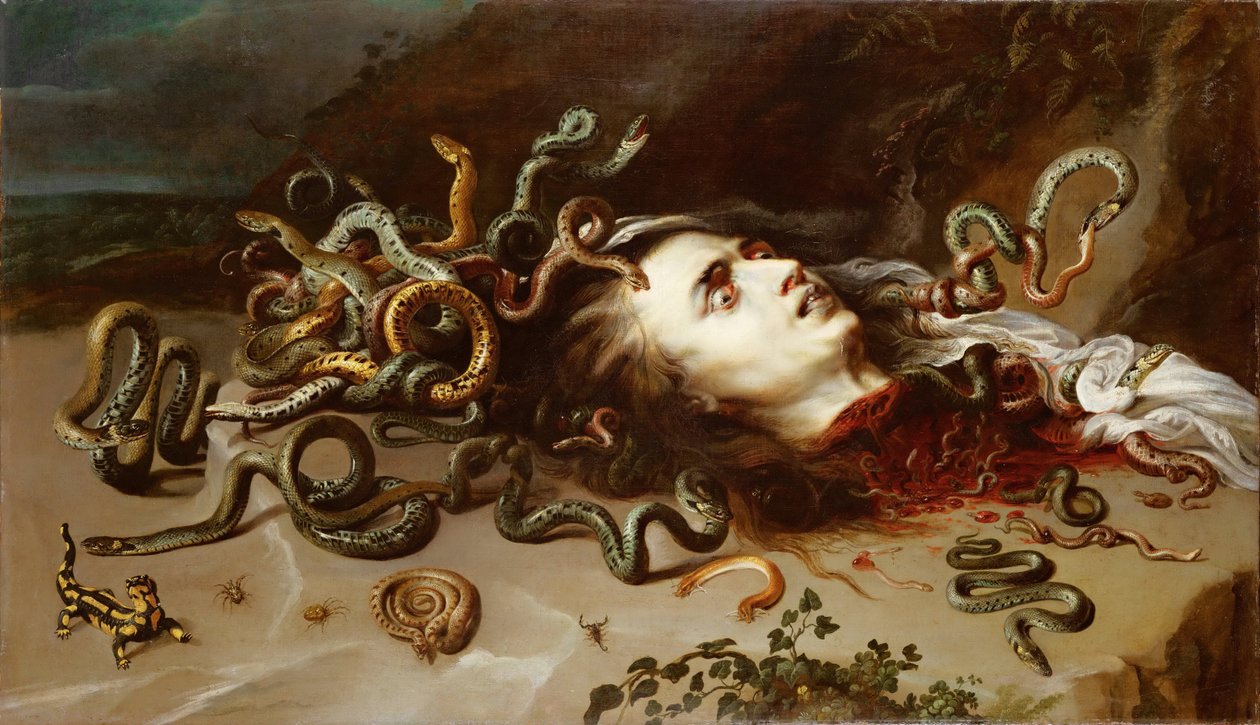 Tete de Meduse - Medusa Başkanı - Pieter Paul Rubens (1577-1640). Tuval üzerine yağlı boya, c. 1617-1618. Ebat : 68,5x118 cm. Sanat Tarihi Müzesi, Viyana by Peter Paul Rubens