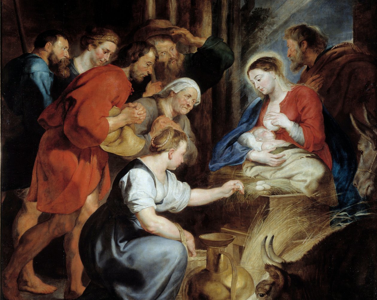 Çobanların Hayranlığı Detay. Pierre Paul (Pierre-Paul) Rubens (veya Peter Paul veya Petrus Paulus) (1577-1640) tarafından yapılan boyama 17. yüzyıl Güneşi. 3,4x2,48 m Rouen, Güzel Sanatlar Müzesi by Peter Paul Rubens