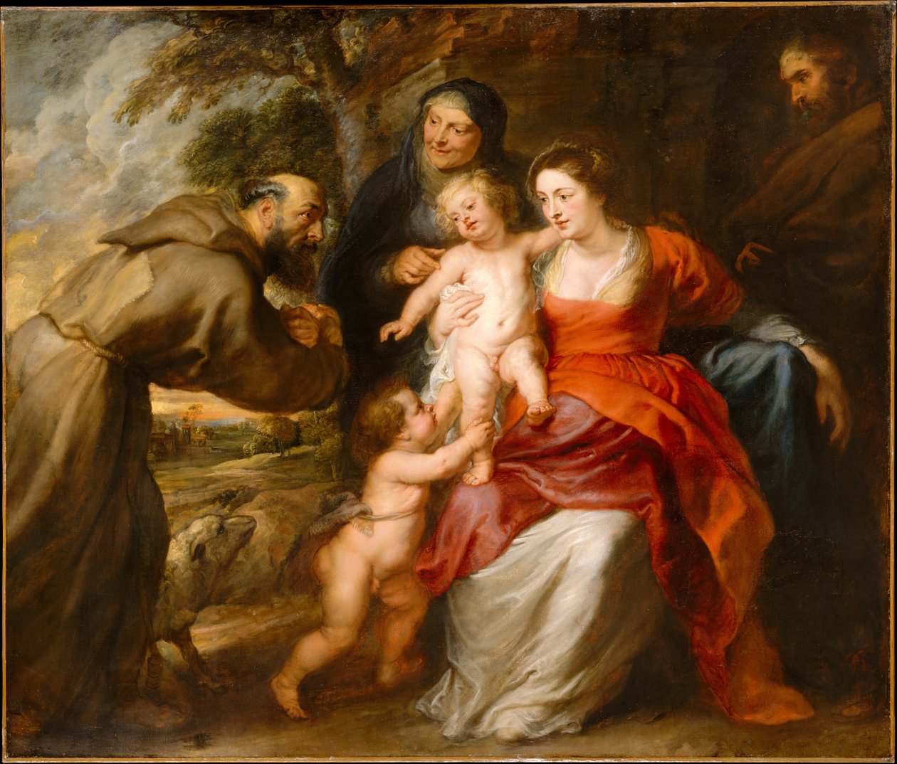 Aziz Francis ve Anne ile Kutsal Aile ve Bebek Aziz Vaftizci Yahya, c.1635 (tuval üzerine yağlı boya) by Peter Paul Rubens