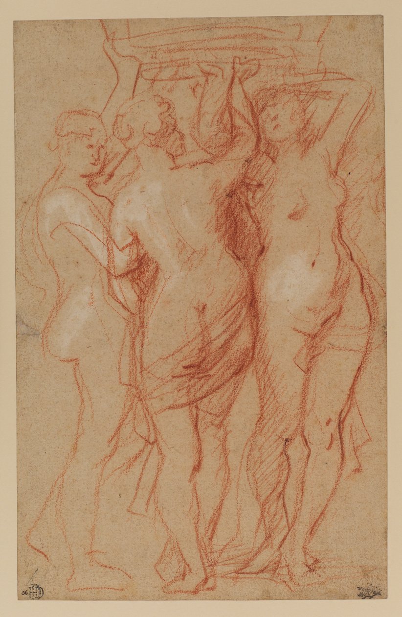 Üç Güzeller, c.1635-40 (kağıt üzerinde kırmızı ve beyaz tebeşir) by Peter Paul Rubens