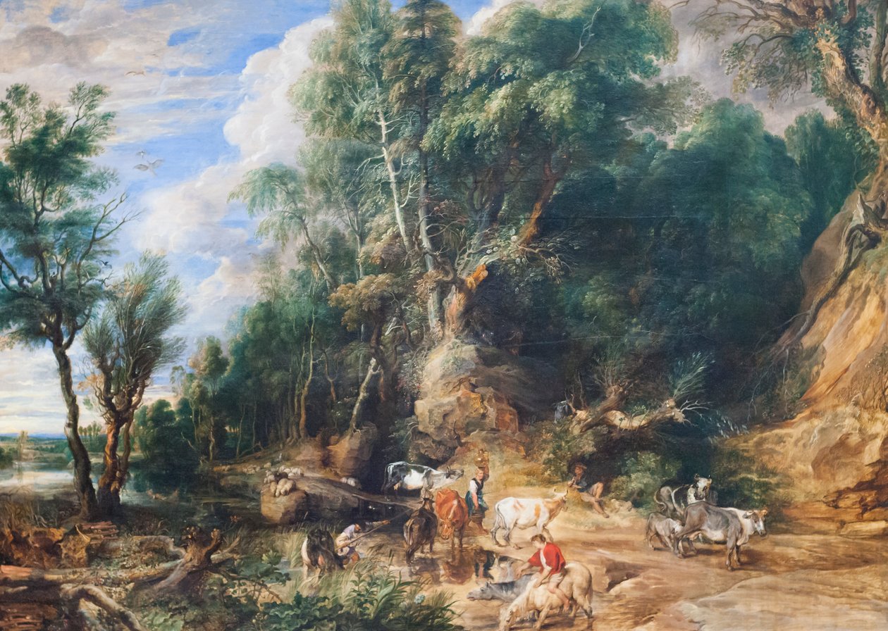 The Watering Place, 1615-22 dolayları (meşe üzerine yağ) by Peter Paul Rubens