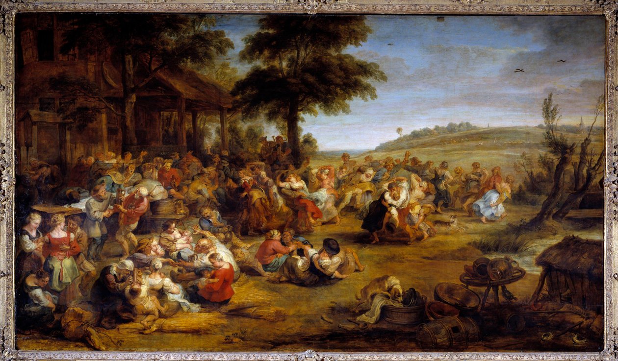 Köydeki panayır veya düğün. Bir ülke partisini temsil eden tablo. Pierre Paul (Pierre-Paul) Rubens (veya Peter Paul veya Petrus Paulus) (1577-1640), Flaman okulu, yaklaşık 1635-1638. Ahşap üzerine yağ. Karartma: 1,49 X 2,61m. Musee Du Louvre - Köy by Peter Paul Rubens