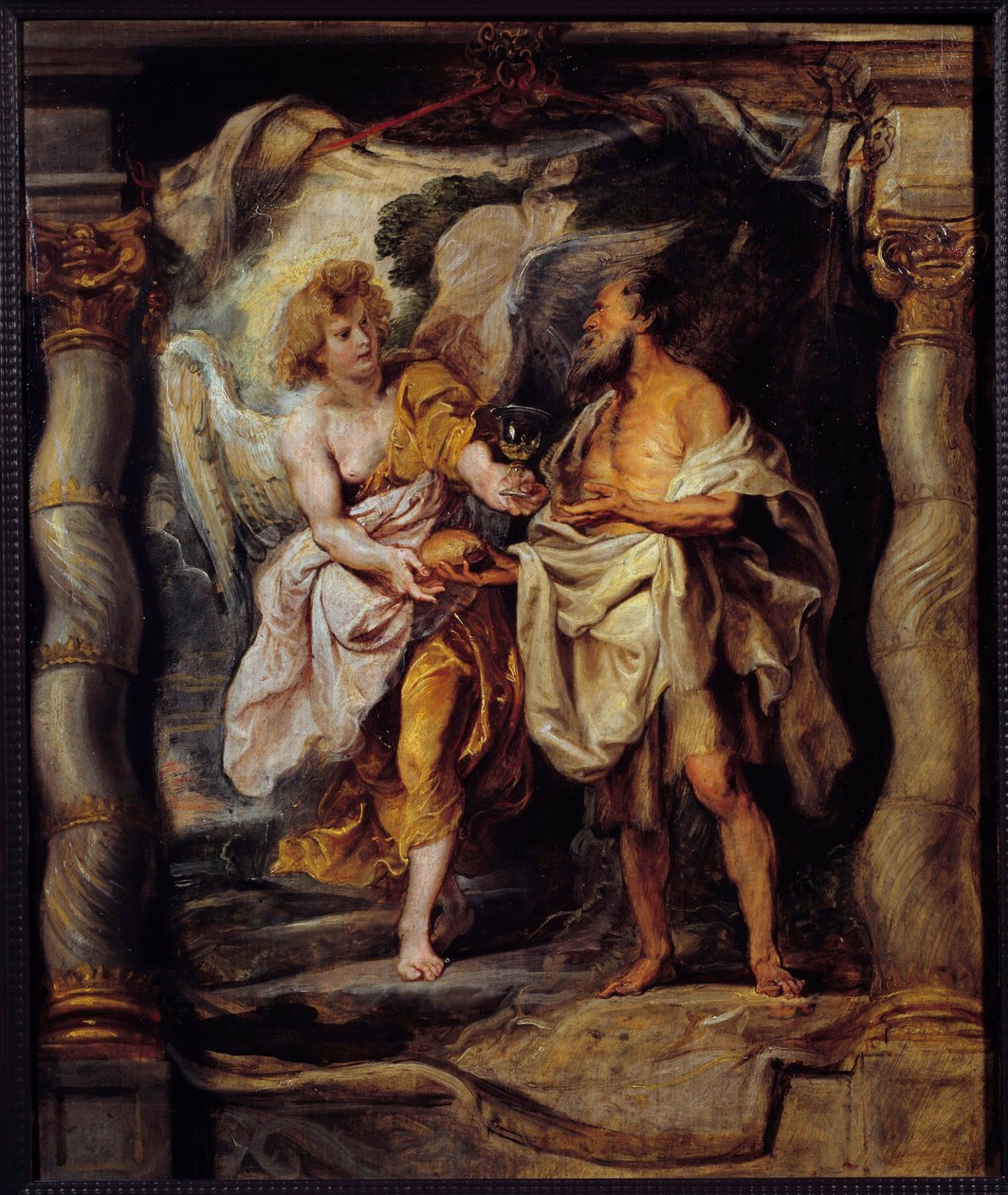 Peygamber İlyas bir melekten ekmek ve su alır Pierre Paul (Pierre-Paul) Rubens (veya Peter Paul veya Petrus Paulus) (1577-1640) 17. yüzyıl Güneşi. 0,53x0,63 m Bayonne, Musee Bonnat by Peter Paul Rubens