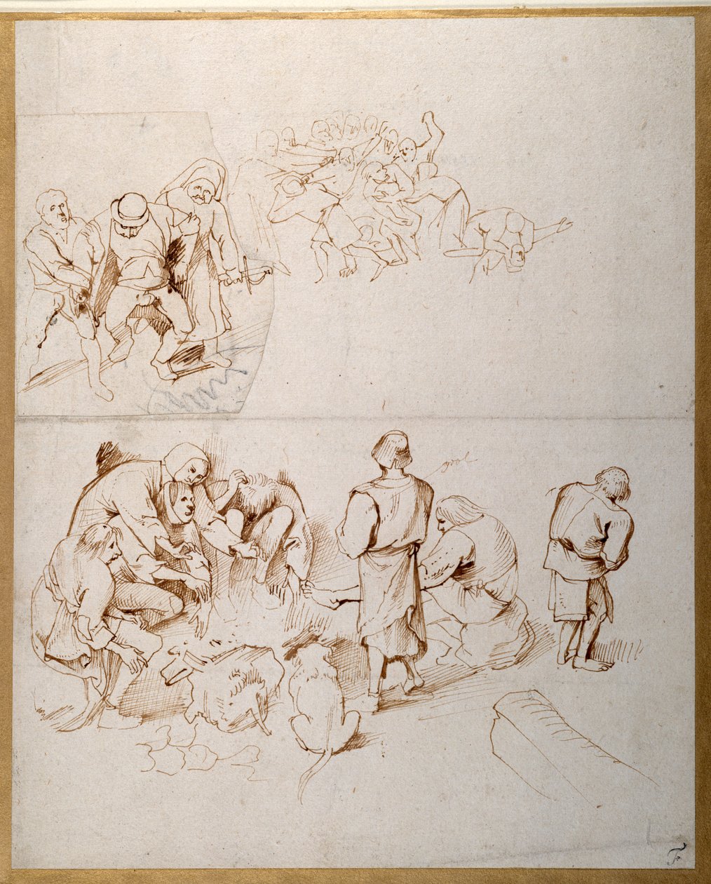 Üç köylü sahnesi (kağıt üzerinde kalem ve mürekkep) by Peter Paul Rubens