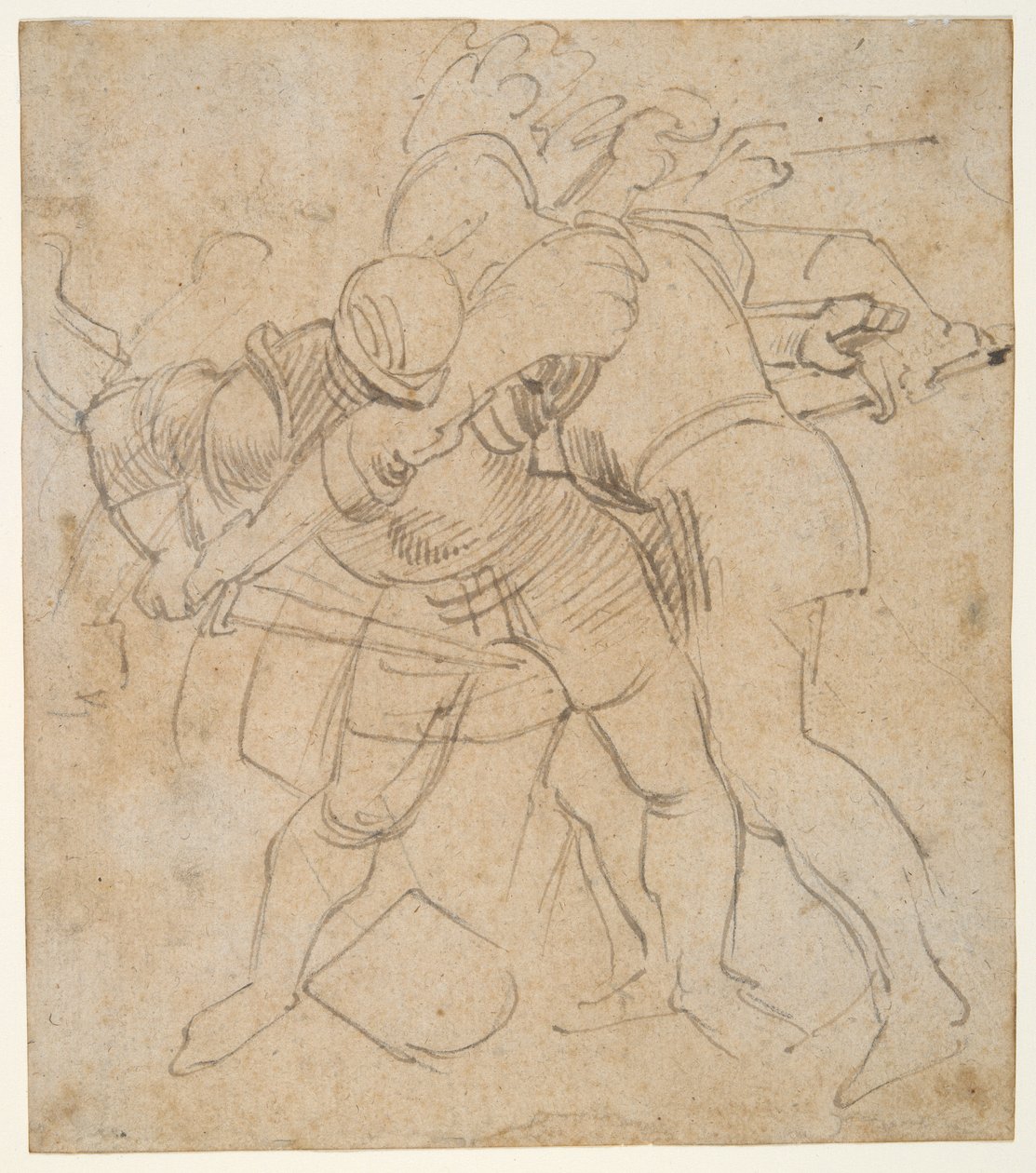 Savaşan İki Zırhlı Asker (r); bir köpek (v) by Peter Paul Rubens