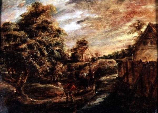 Gün batımında ormanlık manzara by Peter Paul Rubens