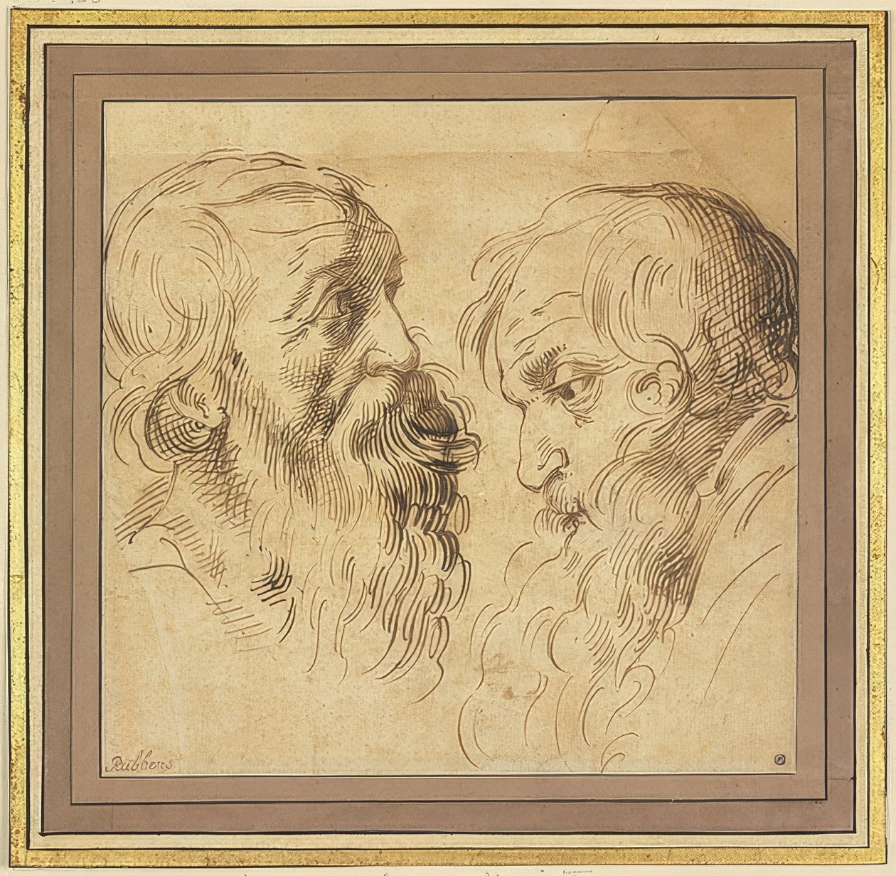 Sağda ve solda profilde iki sakallı kafa by Peter Paul Rubens