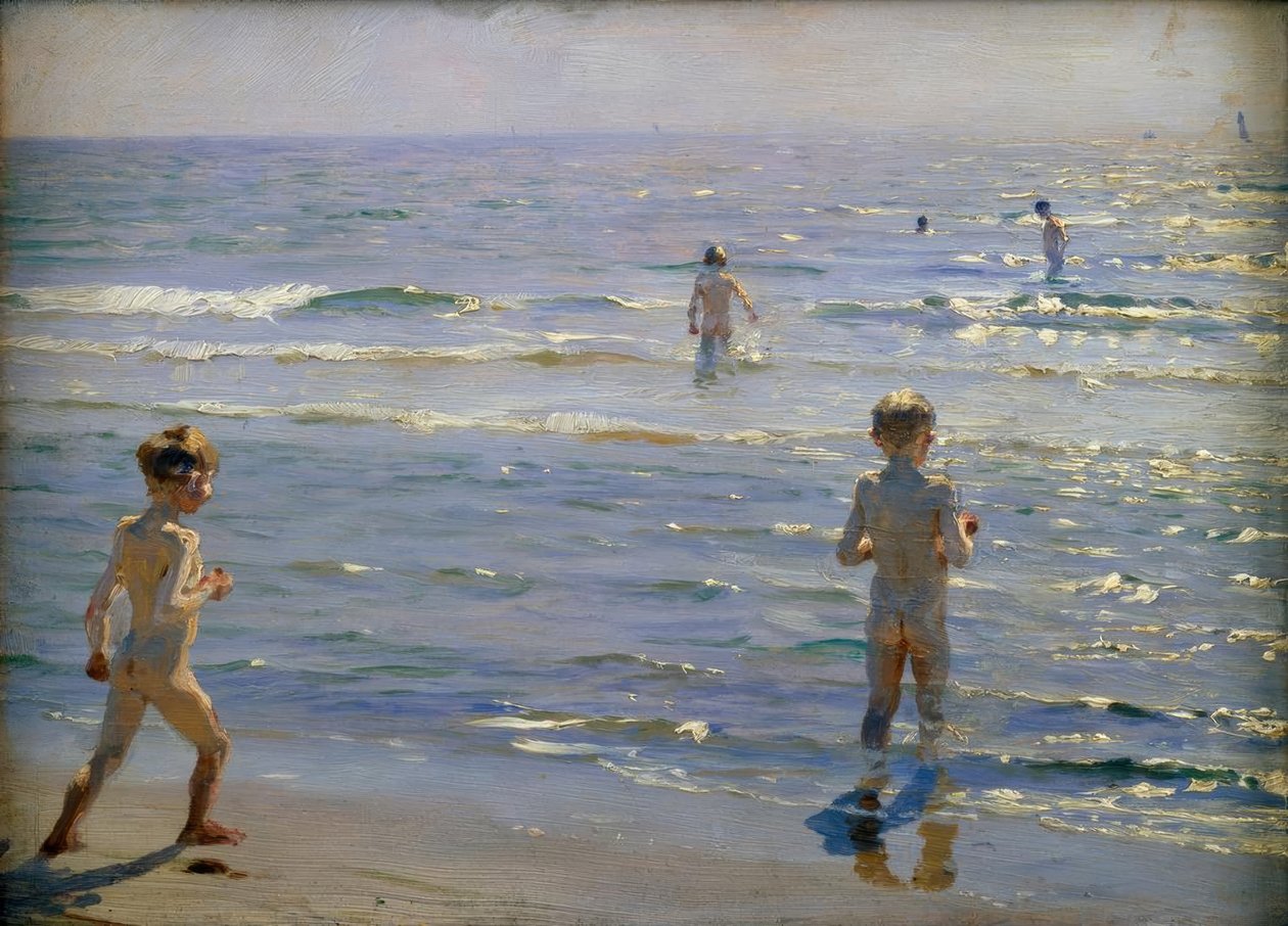 Banyo yapan çocuklar. Güneş ışığı. Skagen by Peder Severin Krøyer
