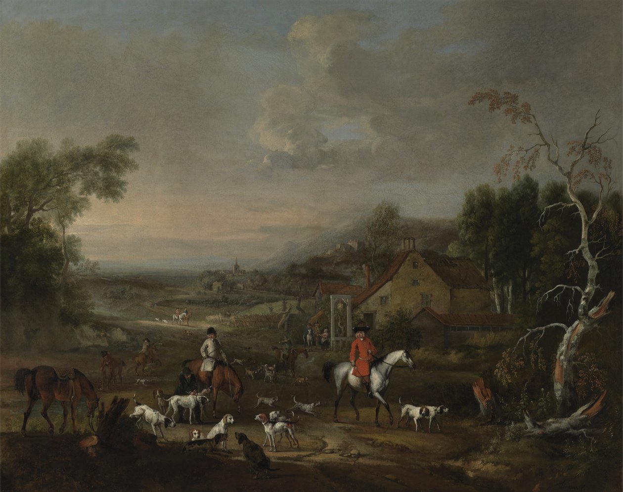 Muhterem Jemmet Browne, tazıların buluşmasında, c.1730 (tuval üzerine yağlı boya) by Peter Tillemans