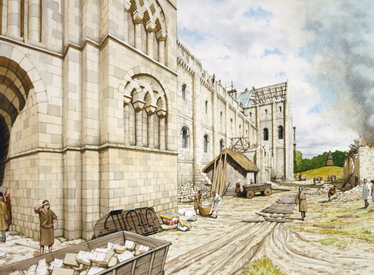 St Augustine Manastırı inşaat sırasında, c11th yüzyıl, c1990-2010 by Peter Urmston