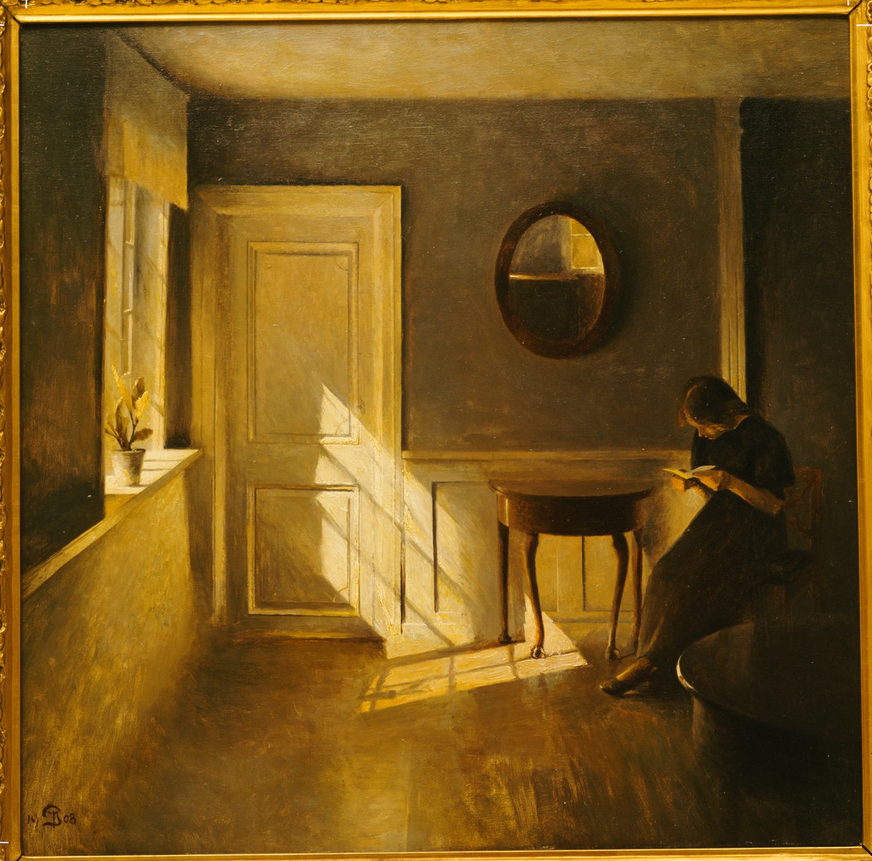 İç Mekanda Okuyan Kız (tuval üzerine yağlı boya) by Peter Vilhelm Ilsted