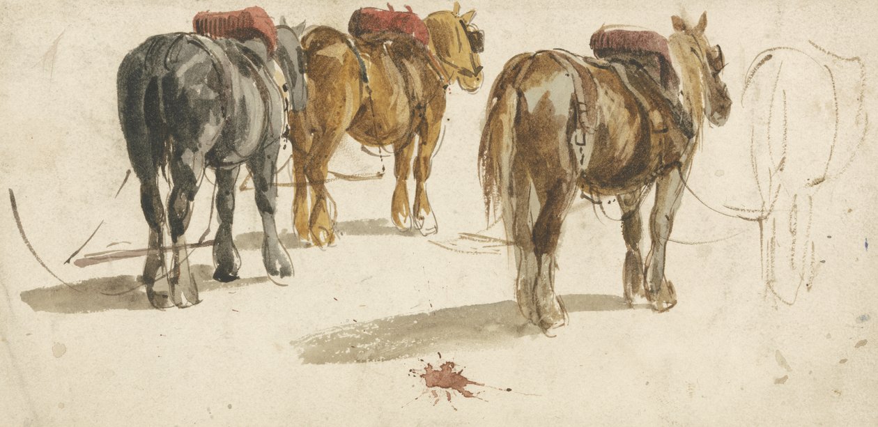 Üç Araba-At izleri, arkadan görünüm (kağıt üzerine suluboya) by Peter de (attr.) Wint