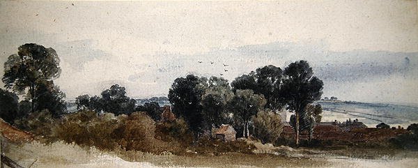 Kulübelerle Ormanlık Bir Manzara (kalem ve kağıt üzerine sulu boya) by Peter de Wint