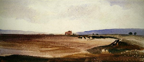 Uzakta Bir Arabayla Açık Bir Manzara (kağıt üzerine suluboya) by Peter de Wint