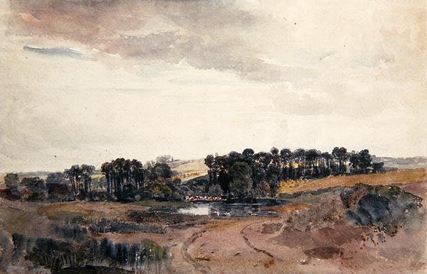 Havuz Kenarında Ağaçlar ve Sığırlarla Manzara (kağıt üzerine suluboya) by Peter de Wint