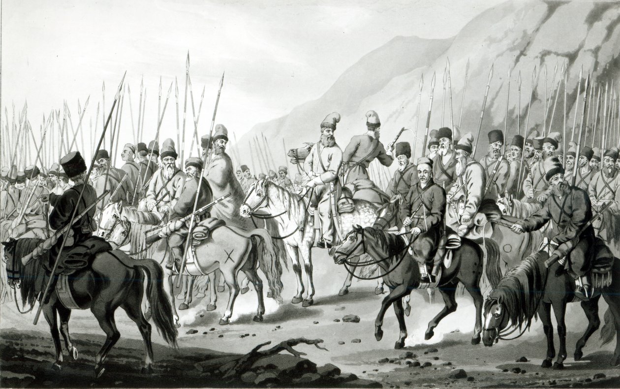 Yürüyüş Düzeninde Rus Kazaklarının Farklı Kabileleri, 1813 by Peter von Hess