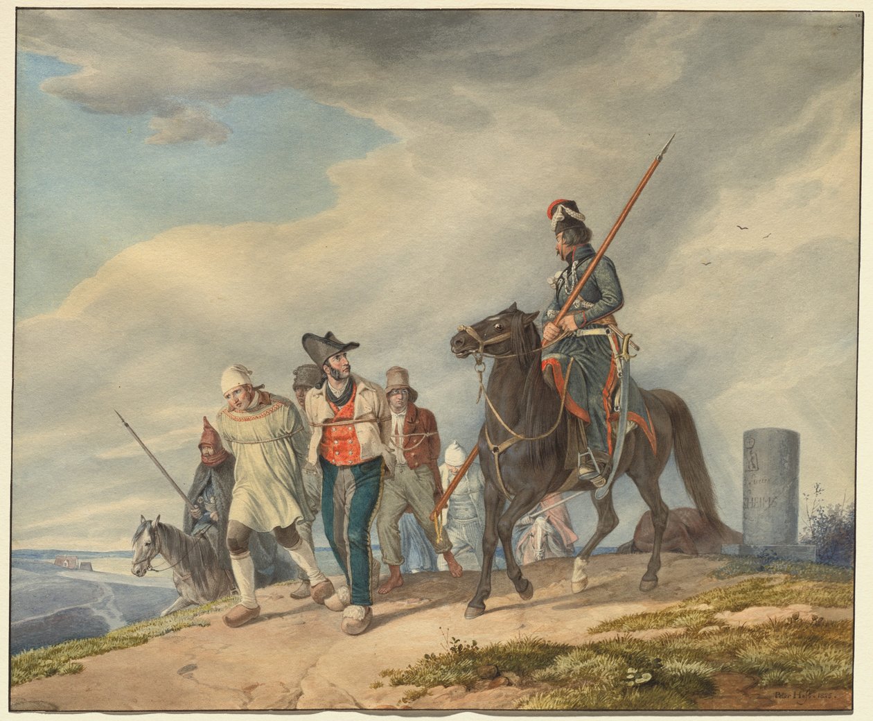 Reims Yakınlarında Mahkumlara Eskortluk Eden Üç Silahlı Süvari by Peter von Hess