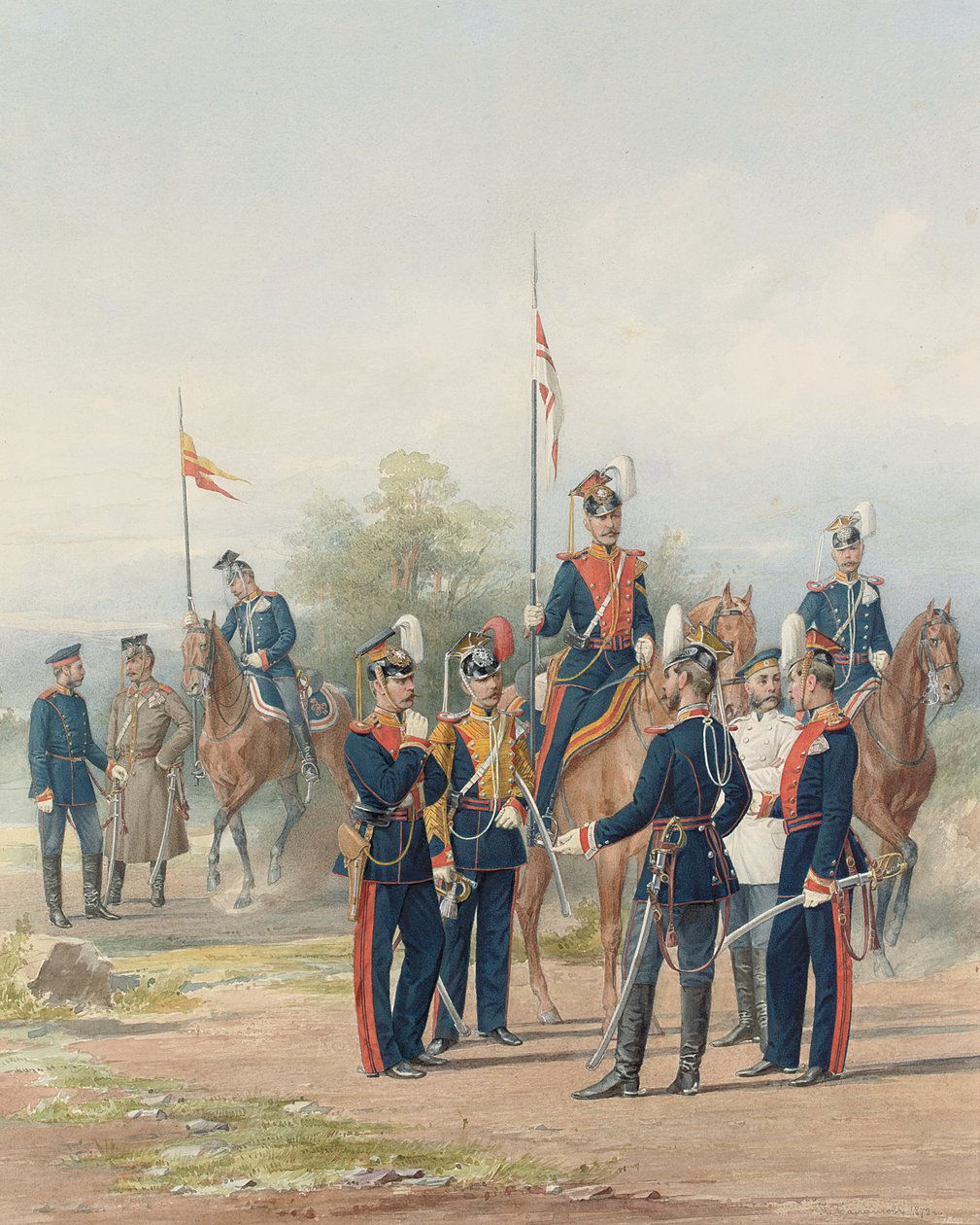 Majestelerinin Cankurtaran Mızraklı Alaylarından Bir Grup Subay ve Asker, 1873 by Petr Balashov