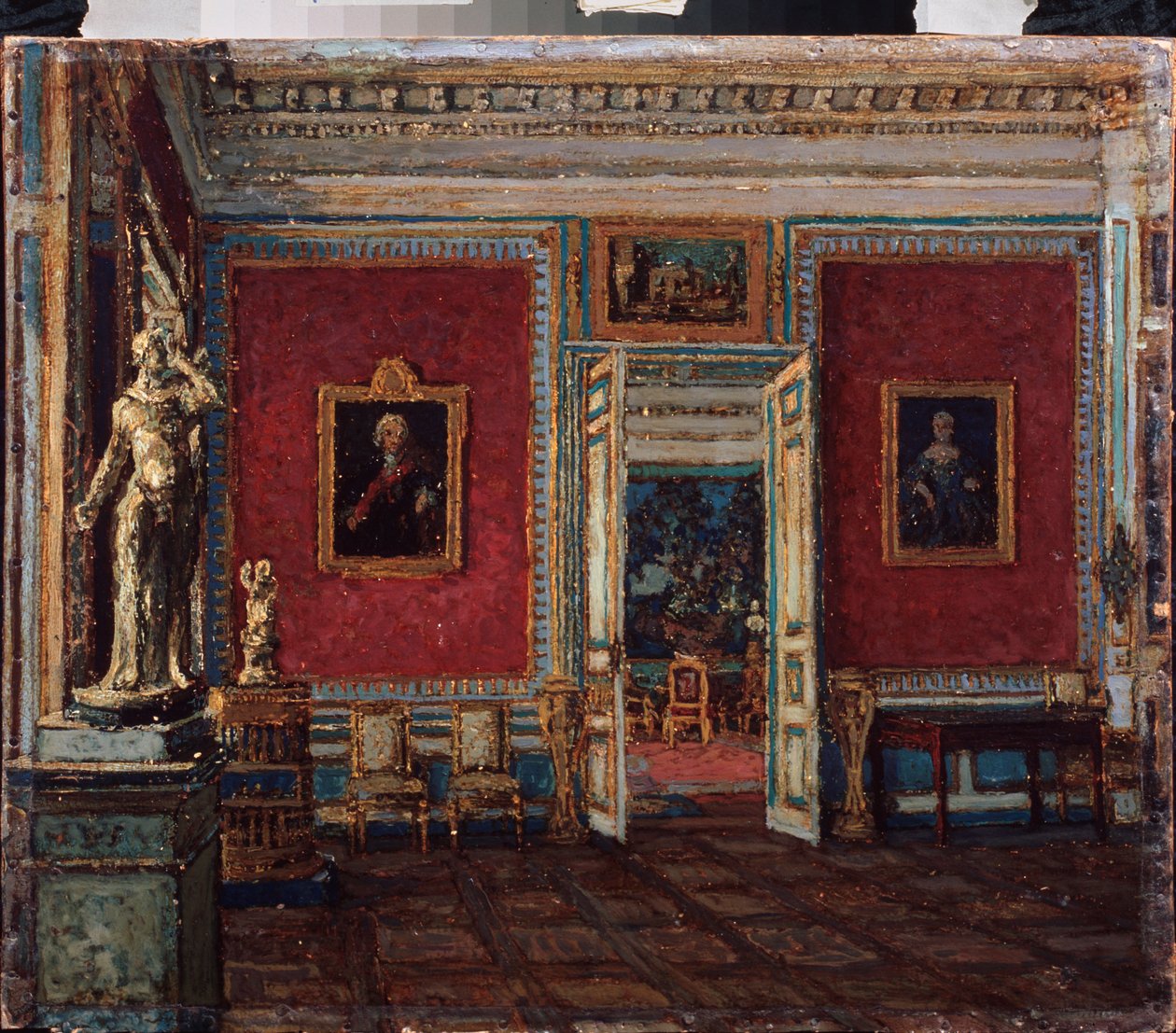Kuskovo Sarayı'nda (Moskova) (Kuskovo Sarayı'nda) - Tablo Pyotr Ivanovich Petrovichev (Piotr Petrovichev) (1874-1947), tuval üzerine yağlıboya - 19.-20. yüzyılın sonlarında Rus sanatı - Devlet Sanat Müzesi, Perm (Rusya) by Petr Ivanovic Petrovichev