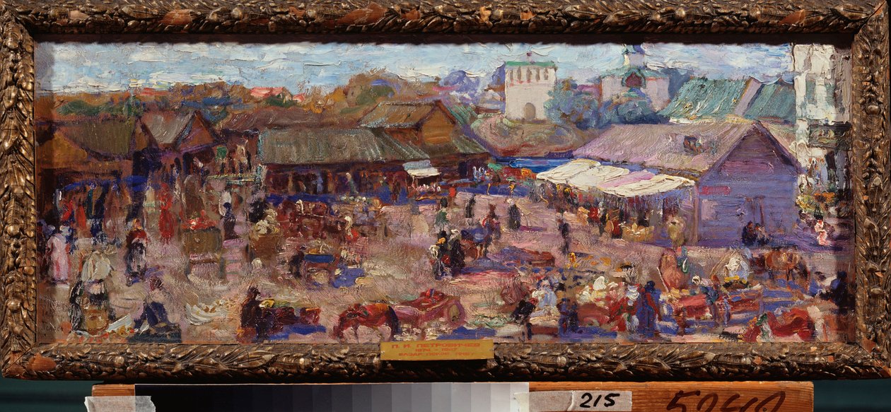 Le Marche a Pskov (Rusya). Oeuvre de Pyotr Ivanovich Petrovitchev (Piotr Petrovitchev) (1874-1947), huile sur karton by Petr Ivanovic Petrovichev