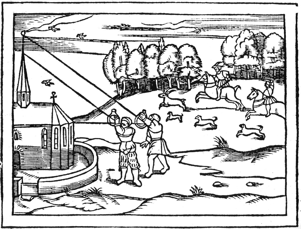 Bir çan kulesinin yüksekliğini hesaplamak için usturlap kullanma, 1539 by Petrus Apianus