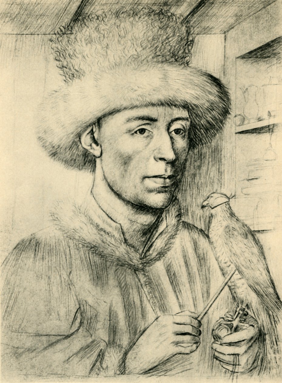 Şahinli Bir Adamın Portresi, c1447, 1943. by Petrus Christus