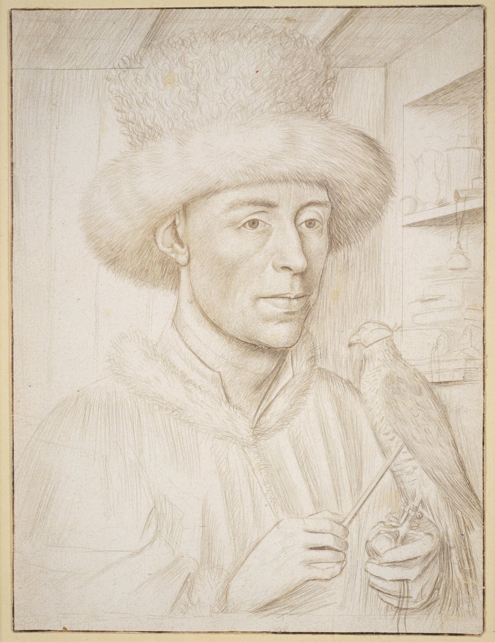 Falconer, c.1445-50 (kağıt üzerine kahverengi mürekkepli gümüş uçlu) by Petrus Christus