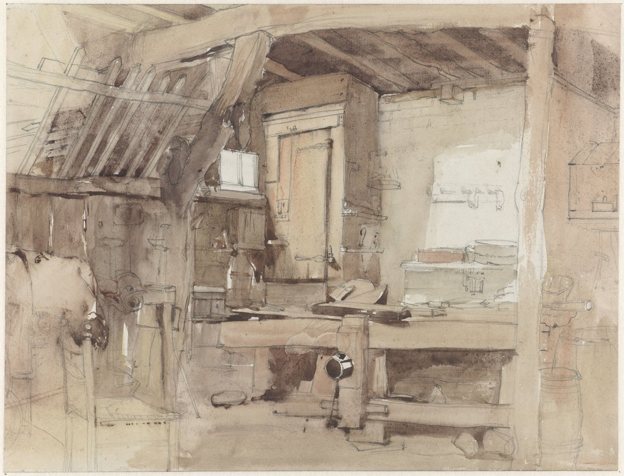 Oosterbeek'teki Klingelbeek evinin marangoz atölyesinin köşesi by Petrus Franciscus Greive
