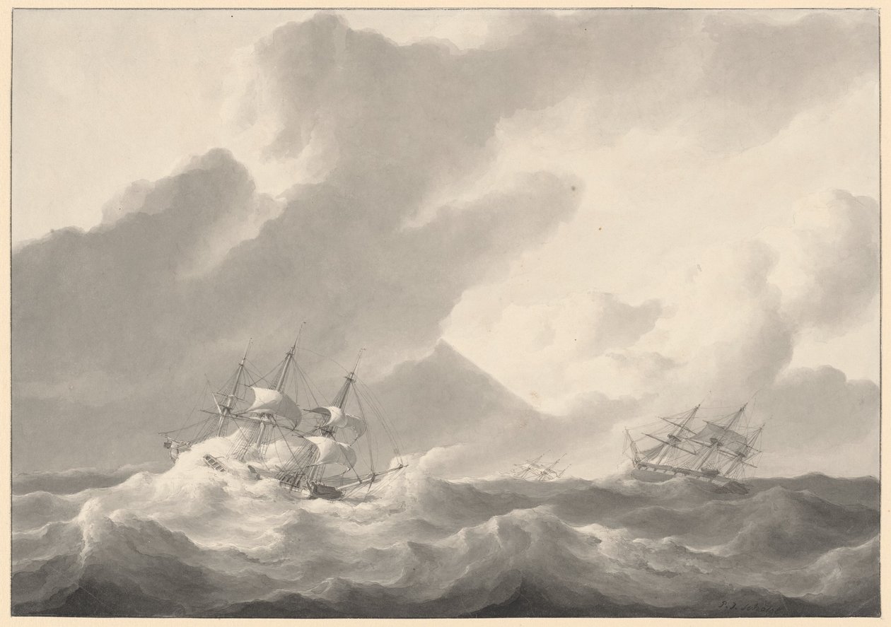 Fırtınalı Bir Denizde Gemiler by Petrus Johannes Schotel