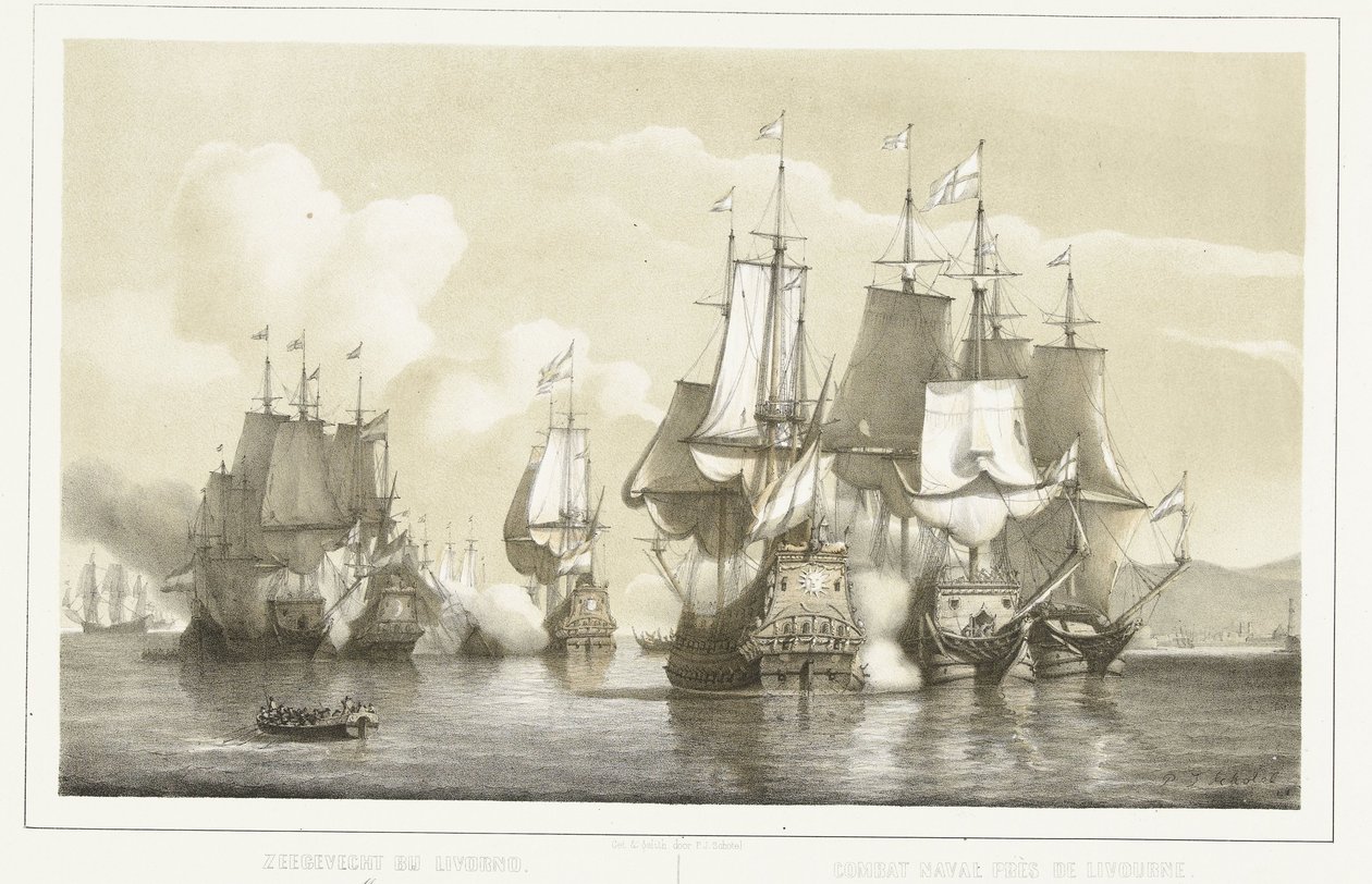 Livorno Deniz Muharebesi, 1653 Livorno Deniz Muharebesi. 14 Mart 1653 / Donanma près de Livourne ile mücadele. 14 Mars 1653 (nesne üzerindeki başlık) by Petrus Johannes Schotel