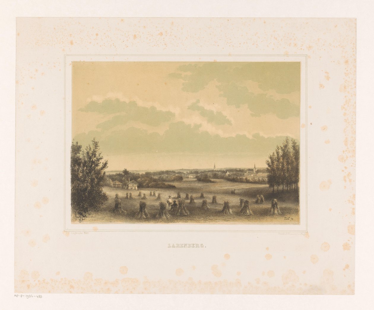 Larenberg Larenberg malikanesinde buğday demetleri olan bir çayırın görünümü (nesnedeki başlık) by Petrus Josephus Lutgers