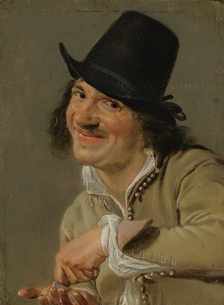 İşitme: Madeni Para Sayan Bir Adam. . Beş Duyunun Kişileştirmeleri serisinden, c.1635-66 (tahta üzerine yağlı boya) by Petrus Staverenus