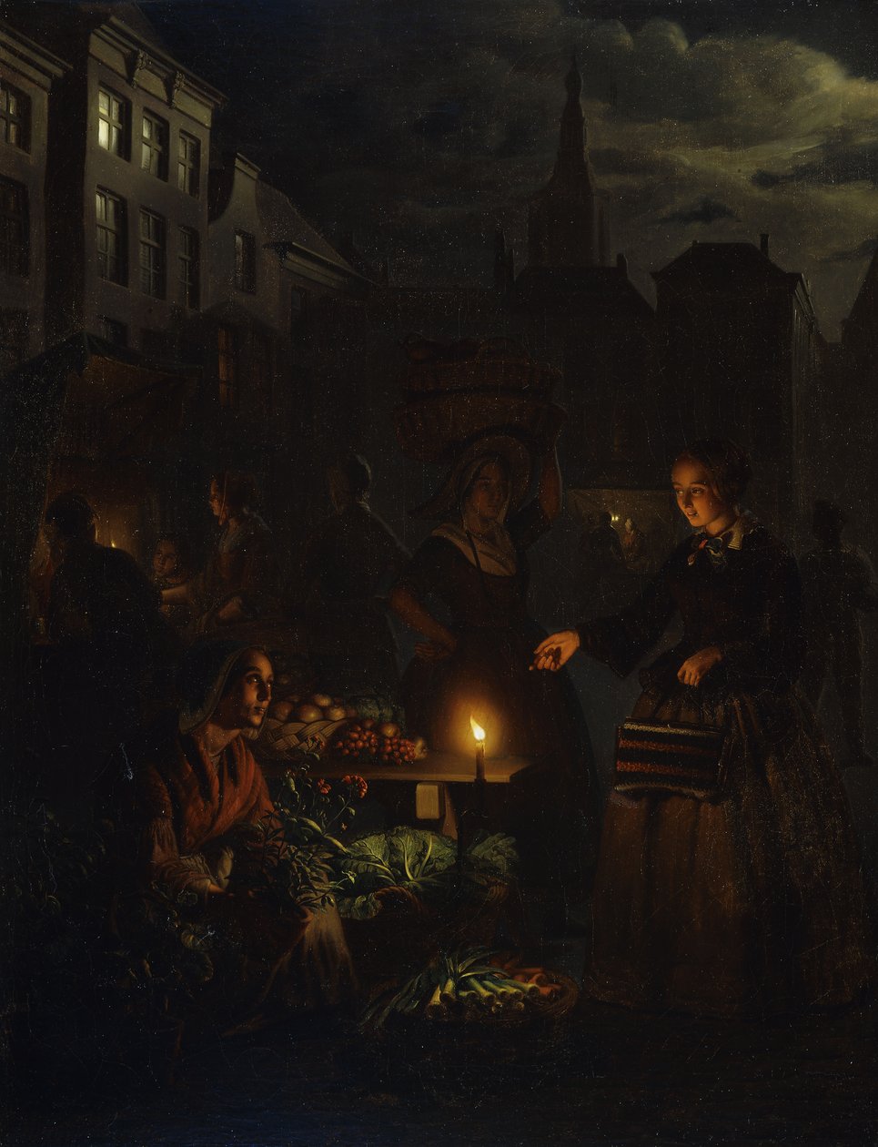 Gece Bir Pazar Manzarası, by Petrus van Schendel