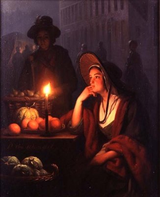 Gece Pazar Tezgahı (panelde yağ) by Petrus van Schendel