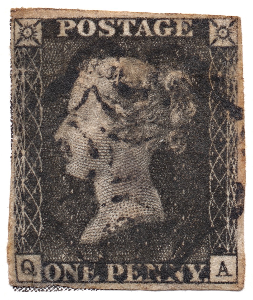 One Penny Black, dünyanın ilk posta pulu, c. 1840 by Philately