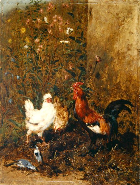 Tavuklar ve Kuşlar (panelde yağ) by Philibert Leon Couturier